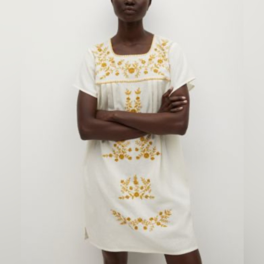 Mango White Dress with Gold Embroidery